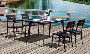 Top sales patio furniture plastic wood top garden outdoor dining table with 6 seaters