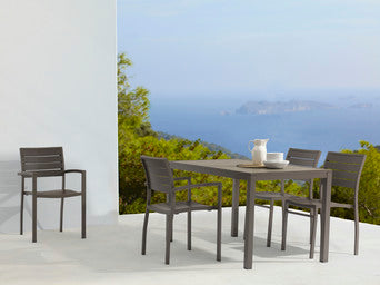 All Weather Outdoor Furniture Brushed Aluminum Dining Table Sets WPC Dining Set